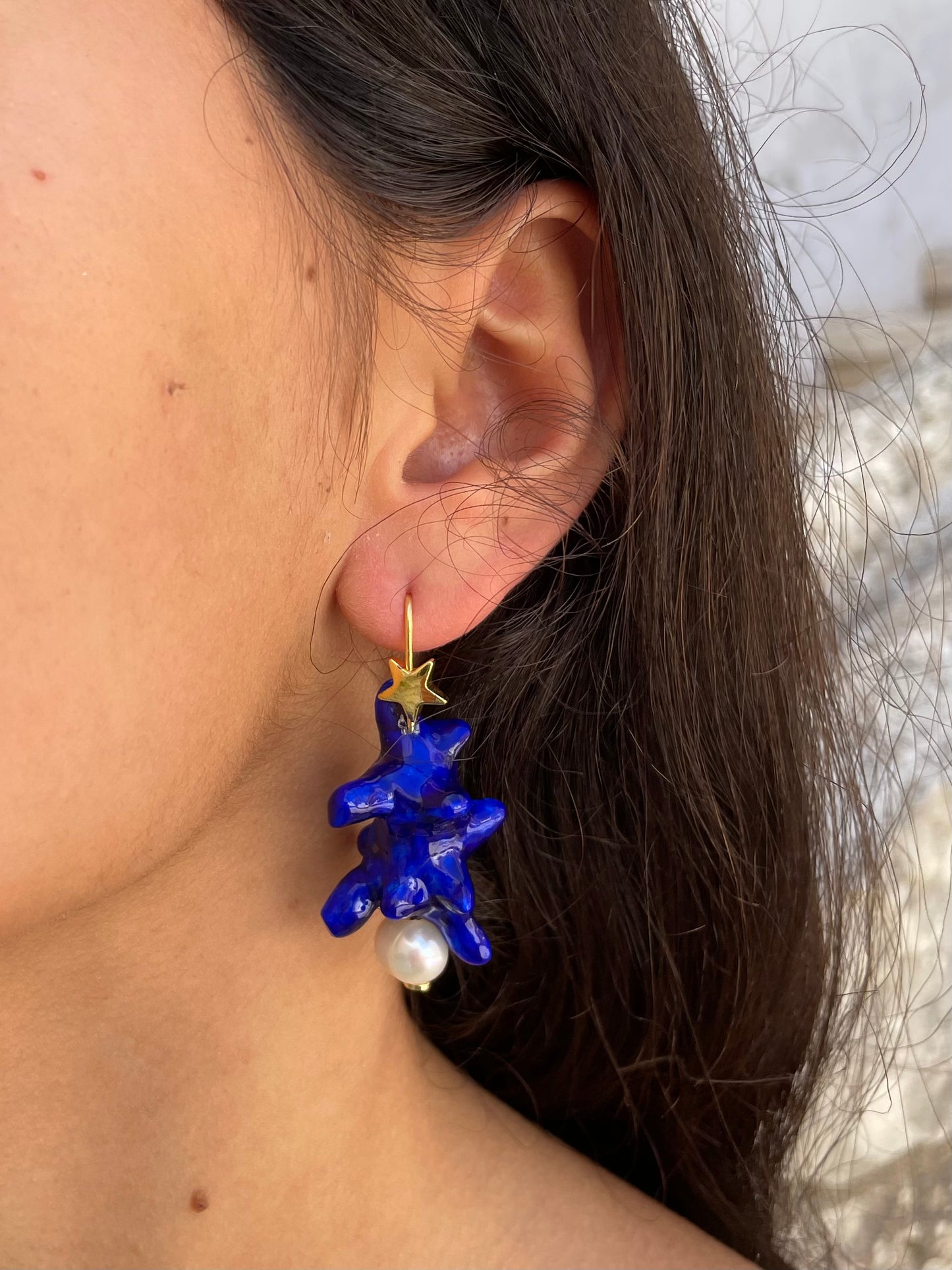 Coral and shell earrings in blue #2