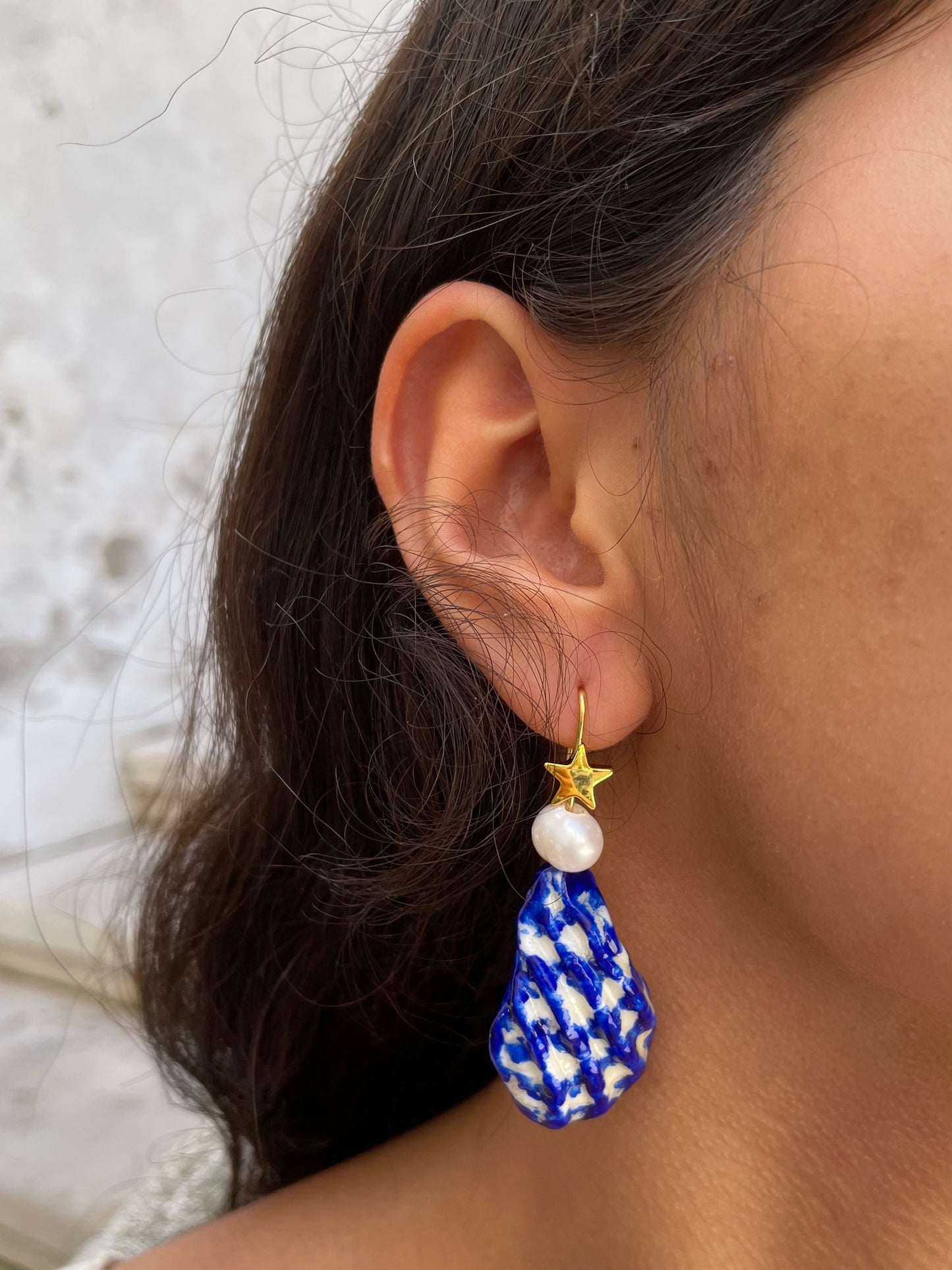 Coral and shell earrings in blue #2