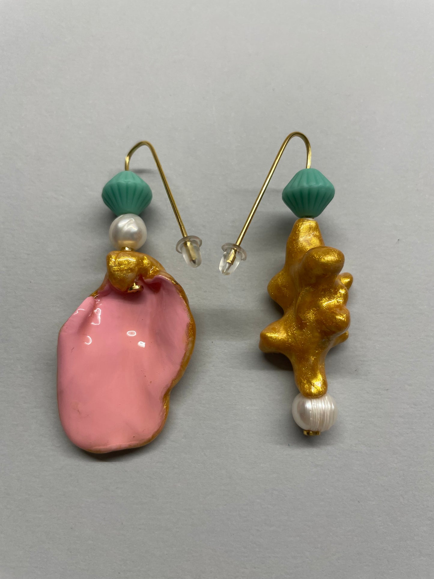 Coral and shell earrings in gold #1