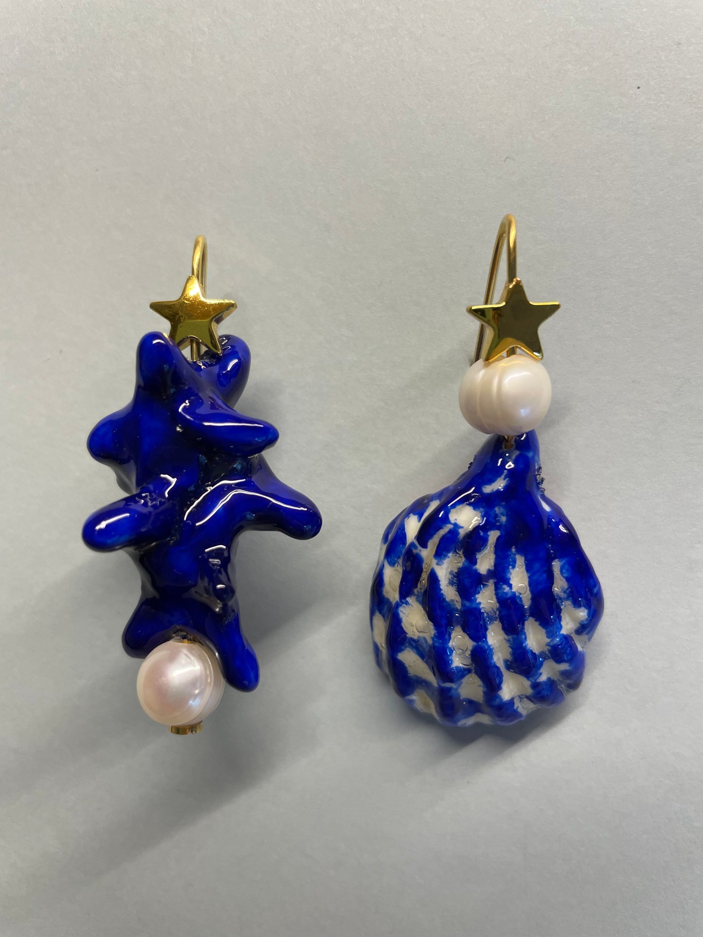 Coral and shell earrings in blue #2